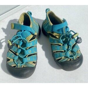 KEEN Newport Youth Aqua Blue and Lime Green Waterproof Sandals Kids Sz 12